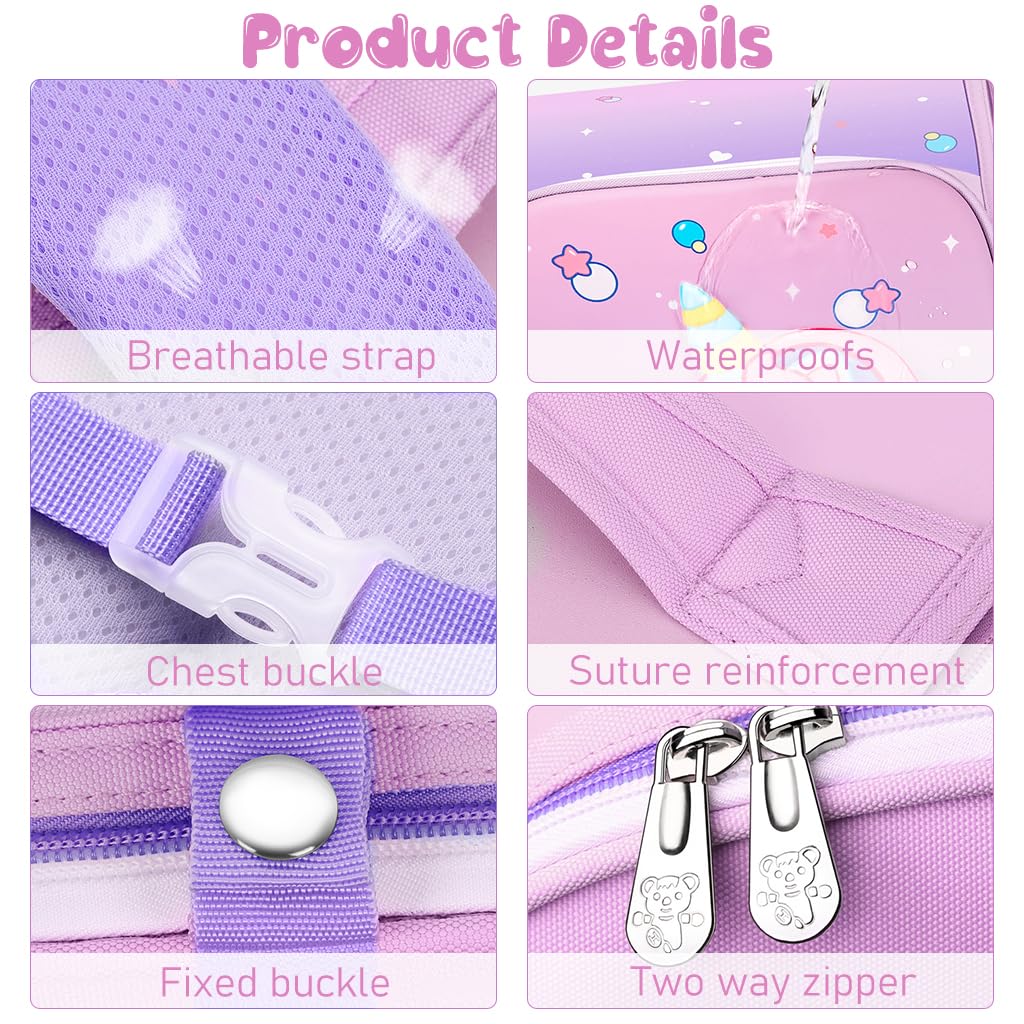 Venzina Unicorn Backpack for School with 31cm×21cm×41cm Capacity and EVA Waterproof Design | Ideal for Girls Aged 7–12