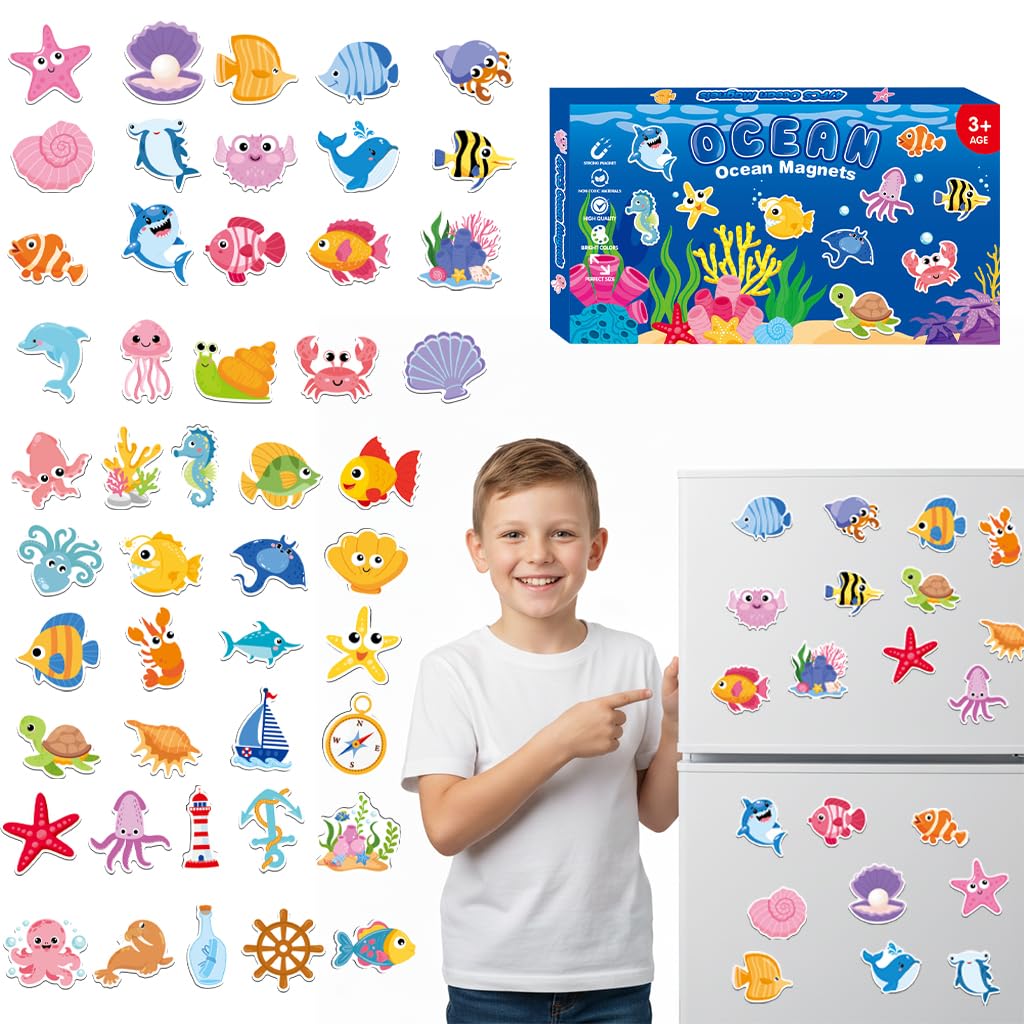 SNOWIE SOFT Cartoon Ocean Animal Fridge Magnets 48pcs for Refrigerator and Classroom Décor