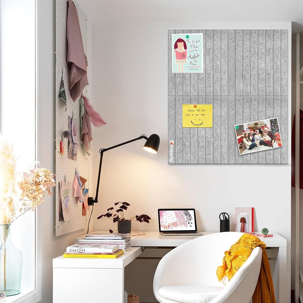 Climberty Felt Bulletin Board Set for Home and Office with 30x30cm Panels and 50 Pins | Self-Adhesive Grey Organizer