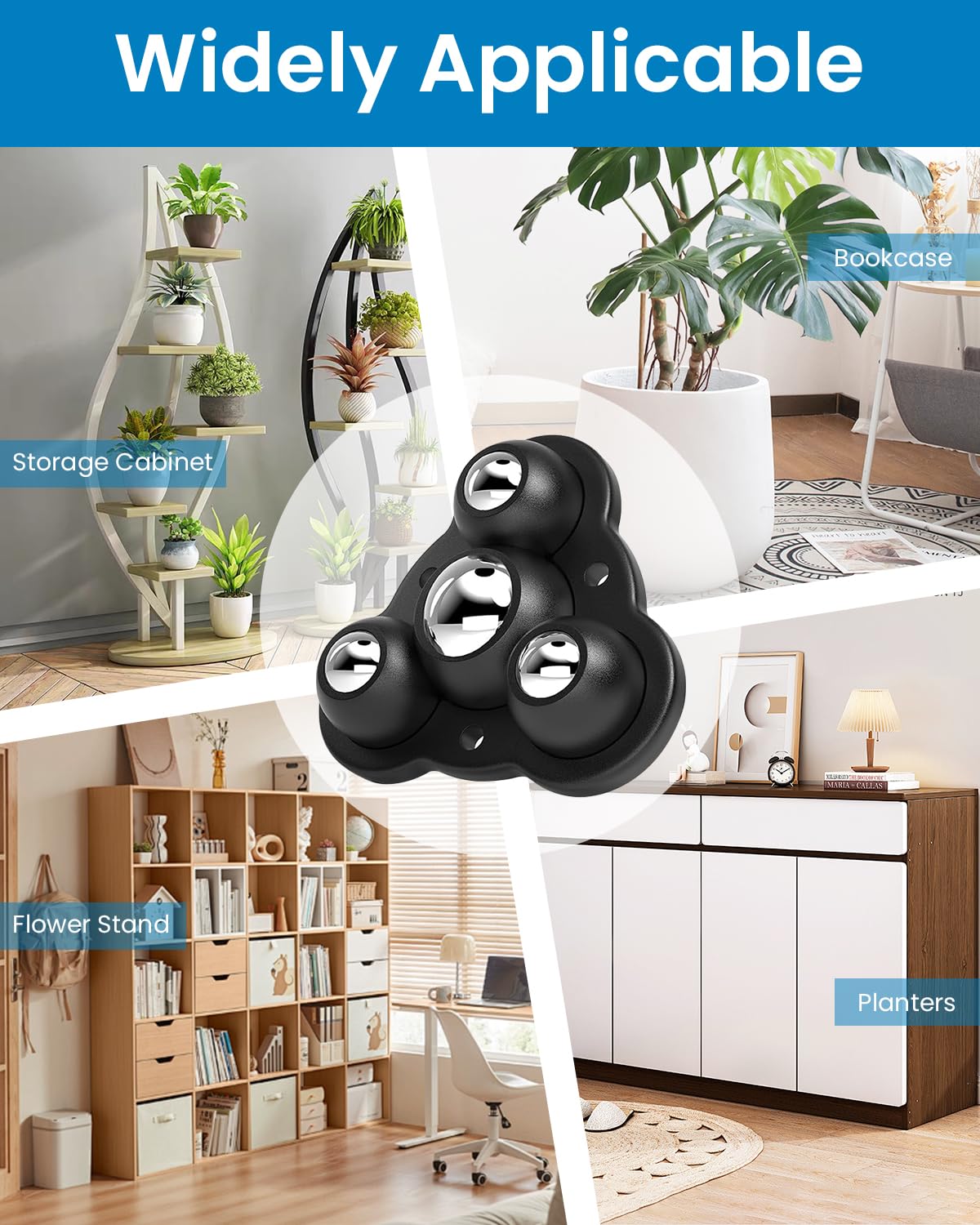HASTHIP Self Adhesive Caster Wheels for Furniture with 100 kg Load Capacity and 360° Swivel | Steel Ball Design for Smooth Mobility