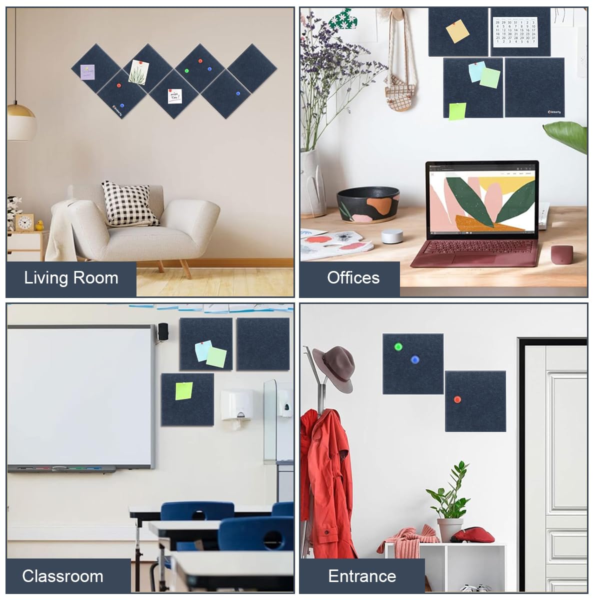 Climberty Felt Board Bulletin Board for Home or Office with 6 Panels and 50 Pushpins | Blue
