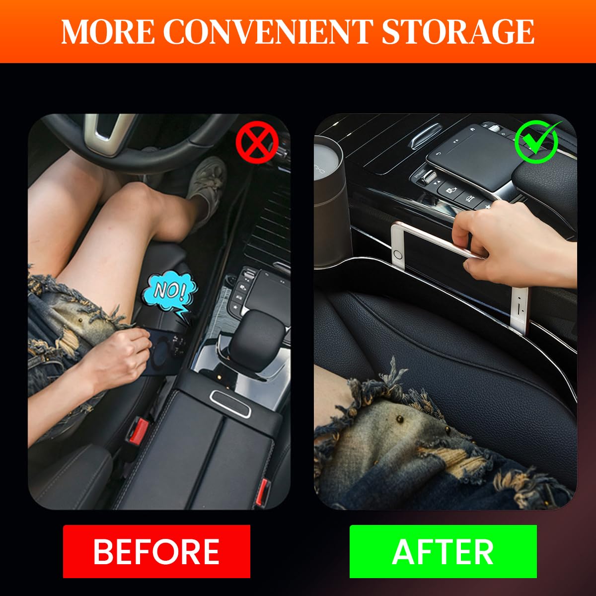 STHIRA Car Seat Gap Filler Organizers with Cup Holder for Small Items 48×8×6cm | Universal Fit