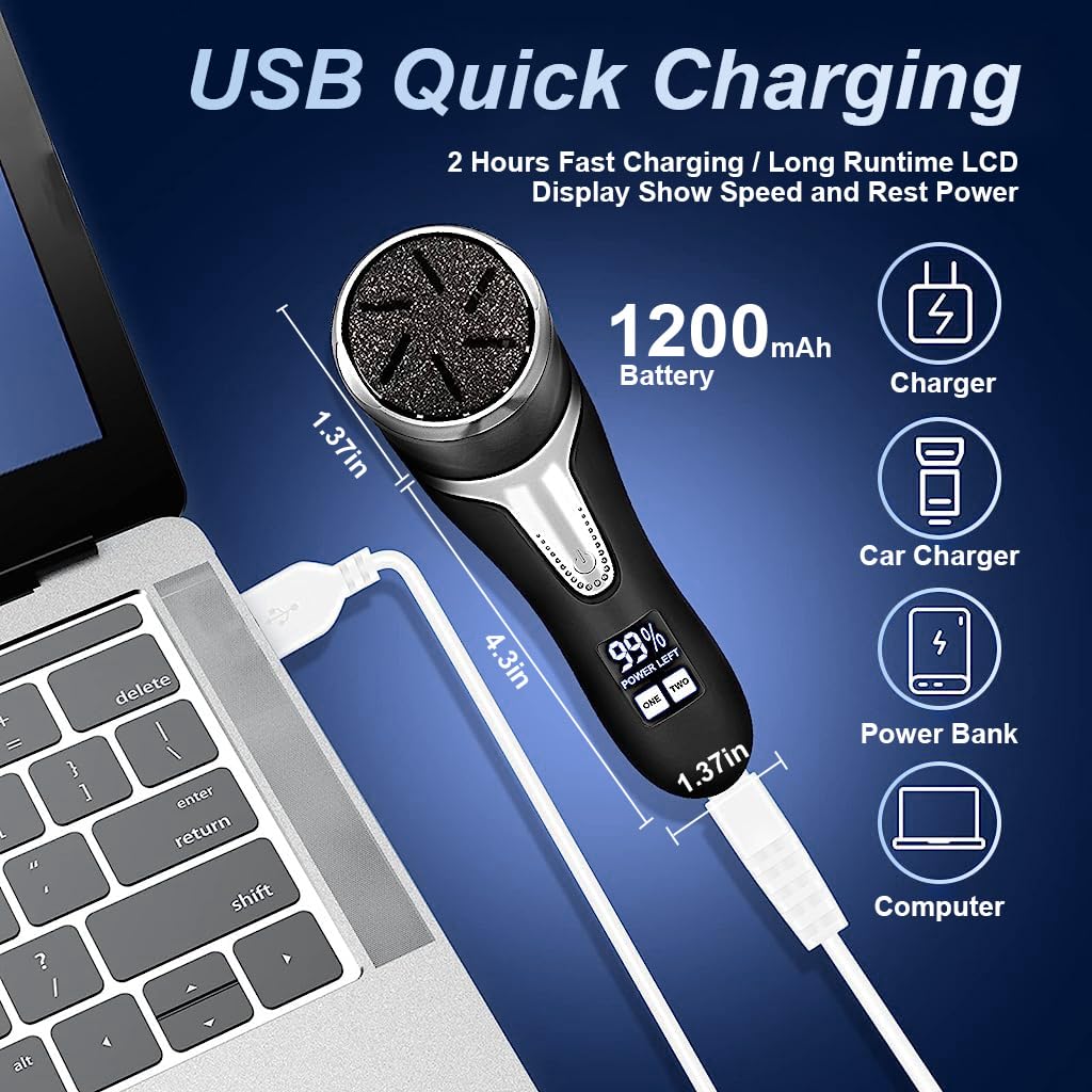 HANNEA Electric Callus Remover for Feet with 2 Speed 2200RPM Motor and LCD Display | USB Rechargeable IPX7 Waterproof Pedicure Kit