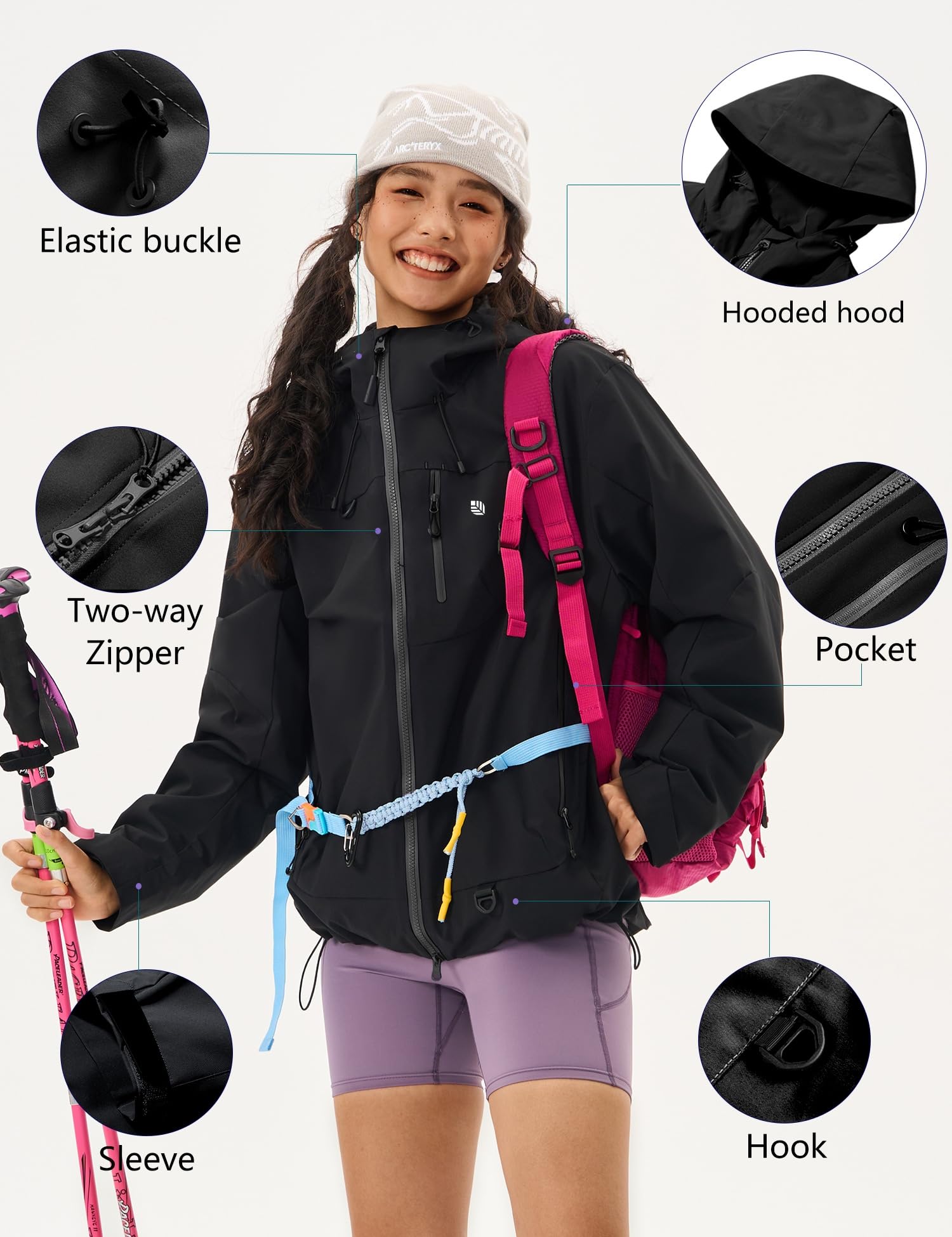 Venzina Women's Waterproof Jacket for Daily Commute and Travel featuring Color Block Design | Black L Windbreaker