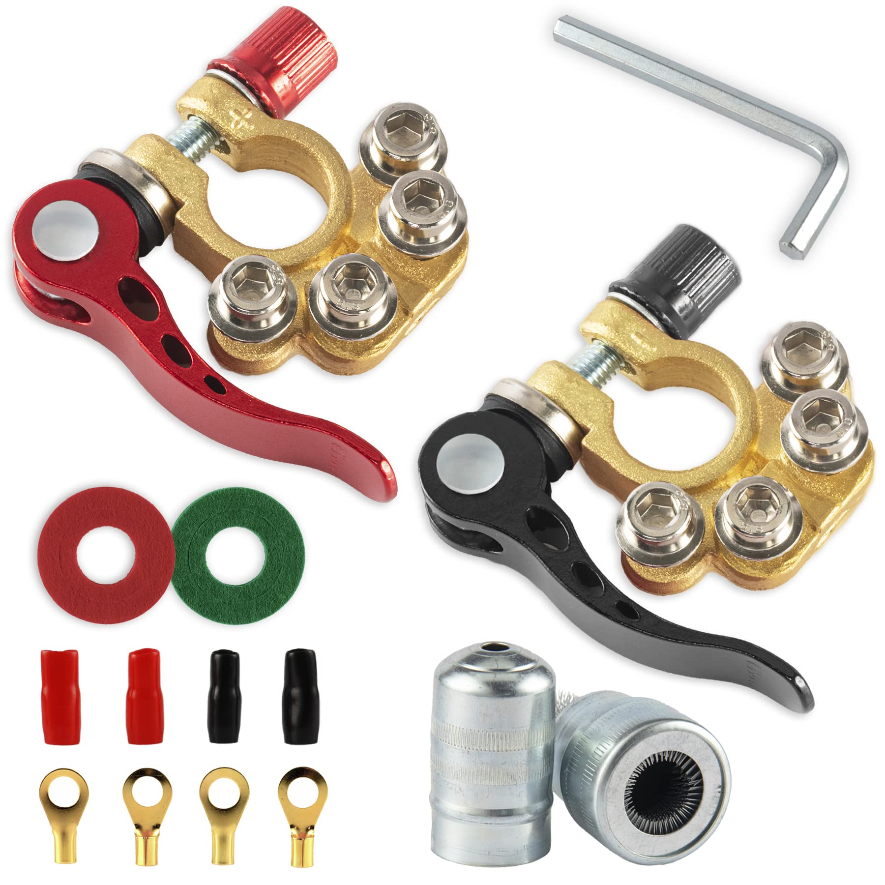 ZIBUYU Car Battery Terminal Clamp for SAE JIS A Type Posts with 4 Port Tinned Copper Connectors 2PCS