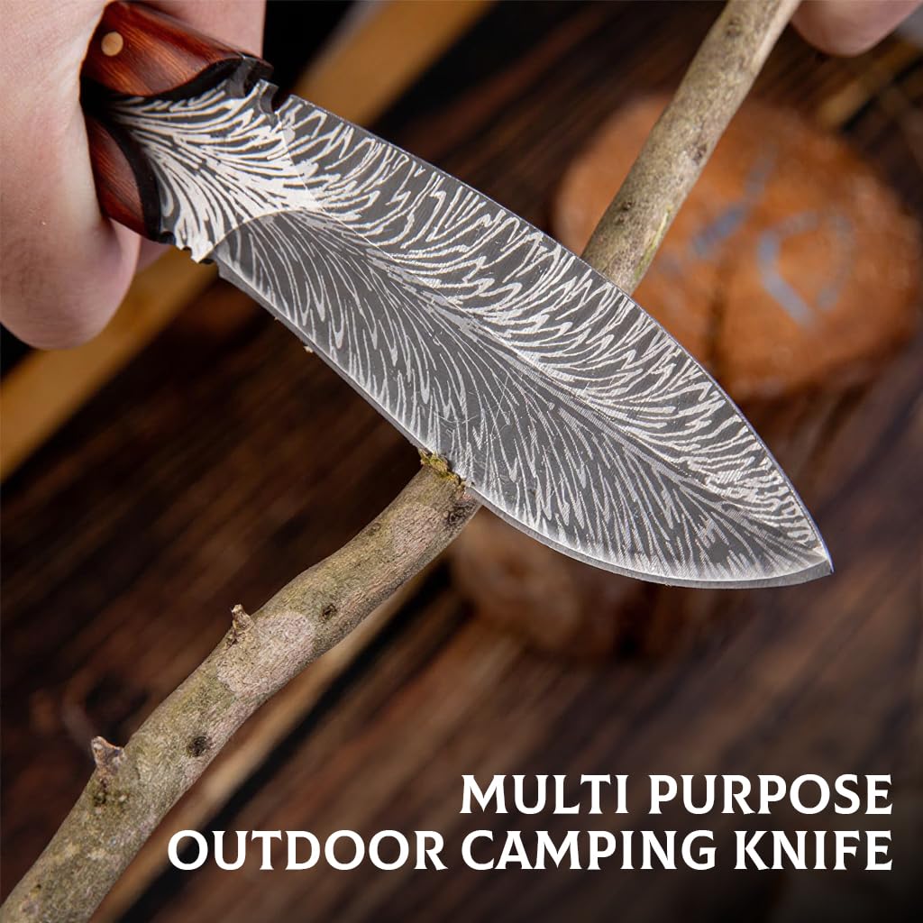 Serplex Kitchen Knife for Meat Cutting with Full Tang High Carbon Steel Blade 7.8 in | Rosewood Handle and Leather Sheath