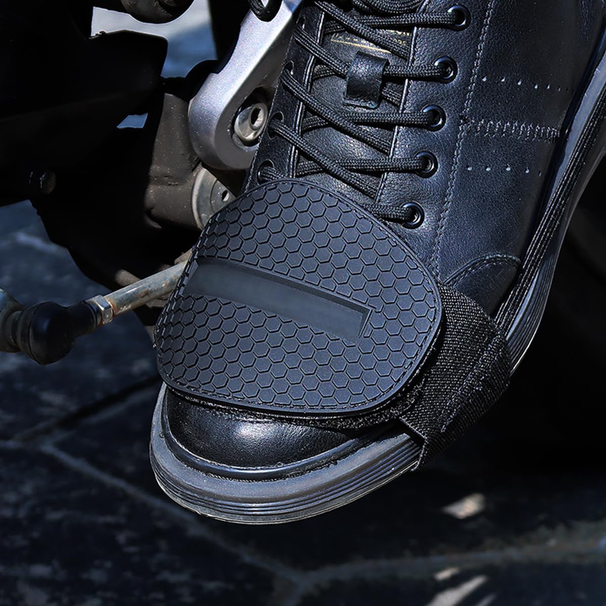 STHIRA® Shoe Protector for Motorcycle Riders Textured Rubber Shift Pad Shoe Protector with Elastic Strap Adjustable Anti-slip Shift Pad for Shoe