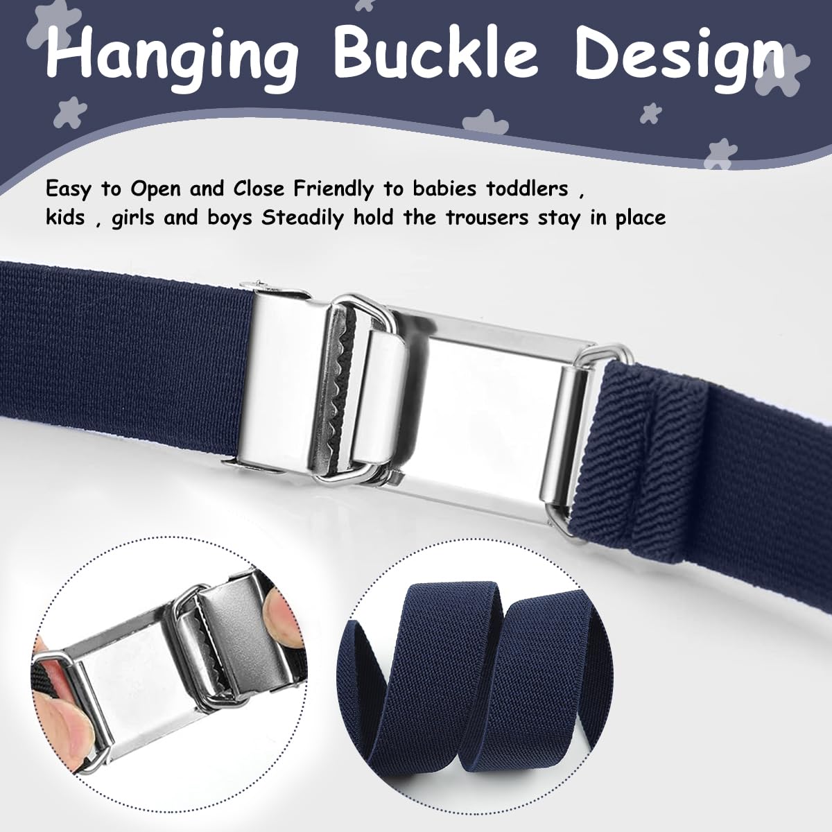 GUSTAVE Kids Belt for Boys and Girls featuring Adjustable Silver Buckle | 2pcs Elastic Grey and Navy Blue Set