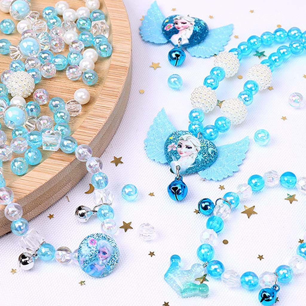 HANNEA â Girls Making Jewelry Set,Fun And Colorful Beads For Jewellery Making,Children'S Self-Made Bracelet,Necklace And Hair Band Ring, Birthday Gift For Children Over Six Years Old (Blue)(Acrylic)