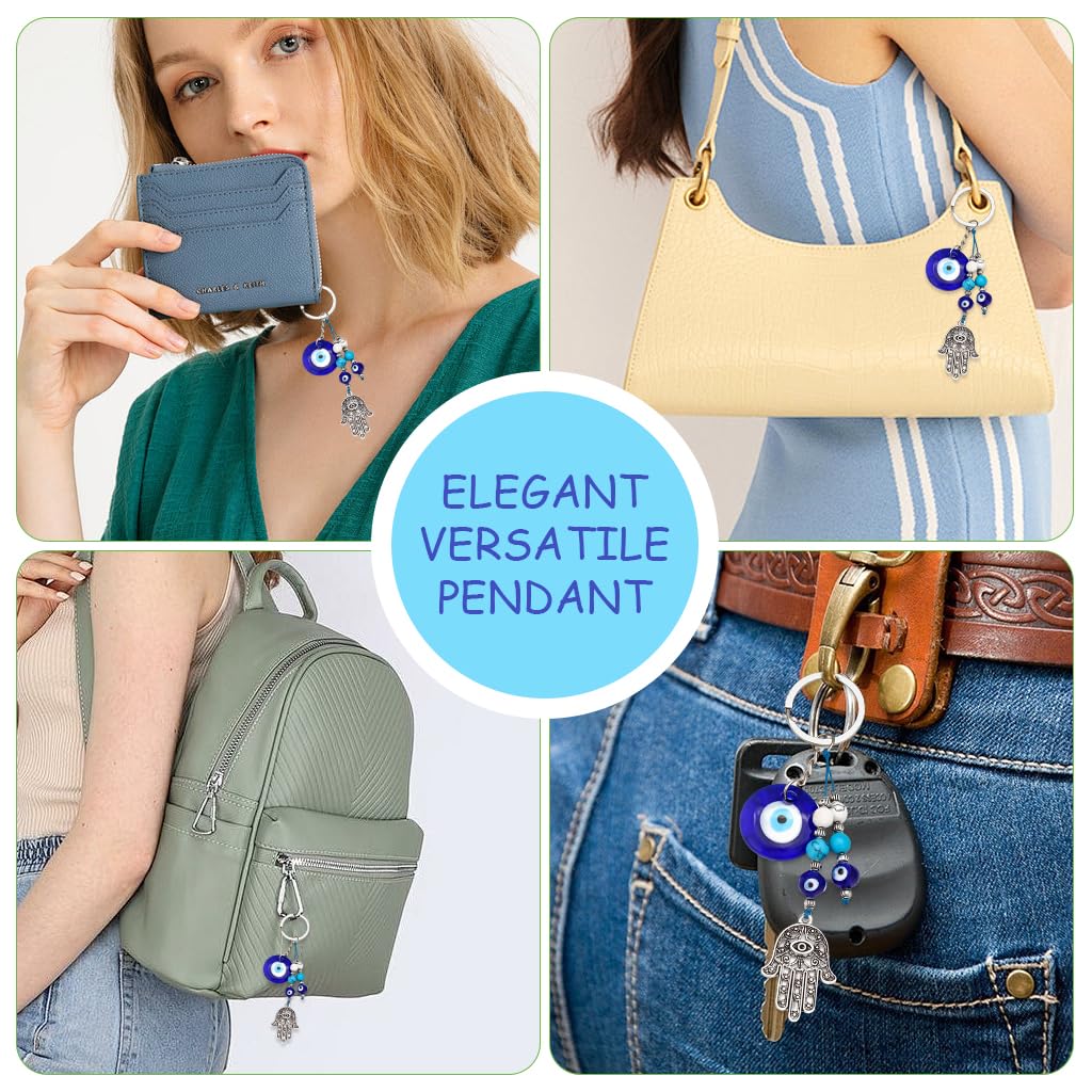 SANNIDHI Bag Charms Evil Eye Keychain with Blue Beads Palm Pendant for Women | Good Luck Gift