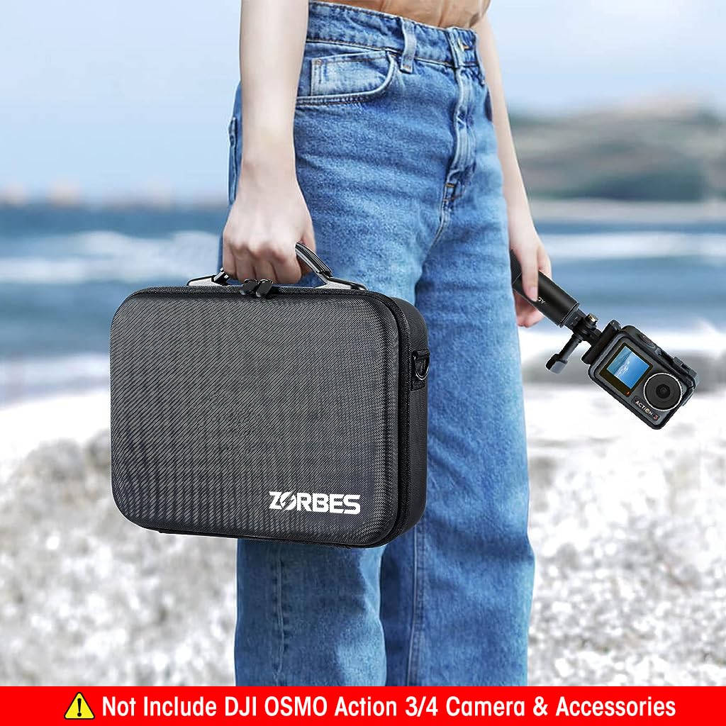 ZORBES Carrying Case for DJI Osmo Action 3 4 5Pro Camera with 8 Compartments and PU Hard Shell | Waterproof Travel Storage Bag