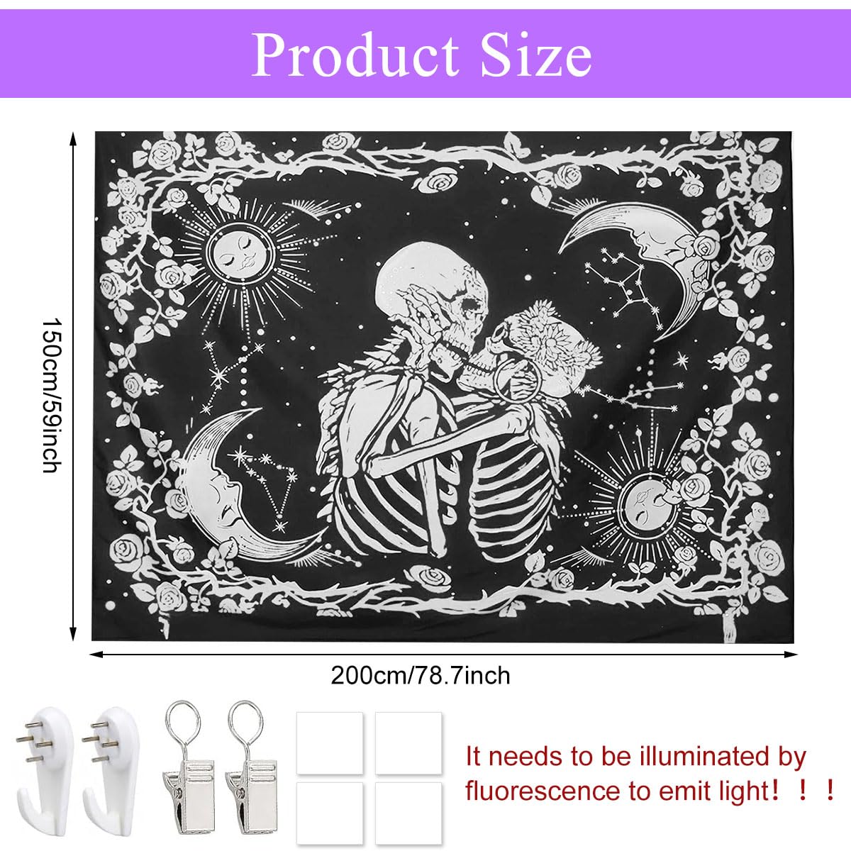 HASTHIP Zombie Love Aesthetic Tapestry for Bedroom and Dorm Décor 59x78in 2PCS | Night Glow Wall Art