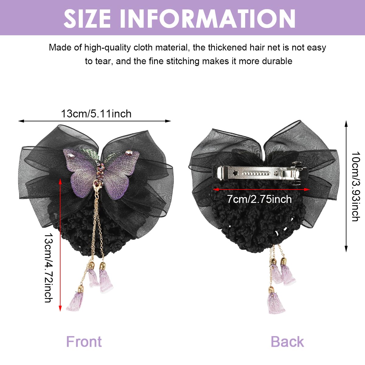 MAYCREATE Hair Net Barrette with Butterfly Lace Bowknot for Women and Girls | Nylon Bun Snood Clip for Work or Dance