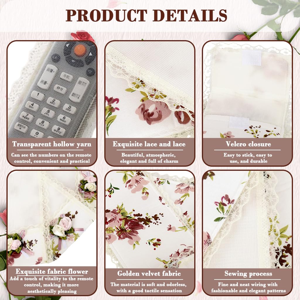 ZORBES Remote Control Cover for TV and AC featuring Floral Lace Fabric | 3PCS Dustproof Sleeves