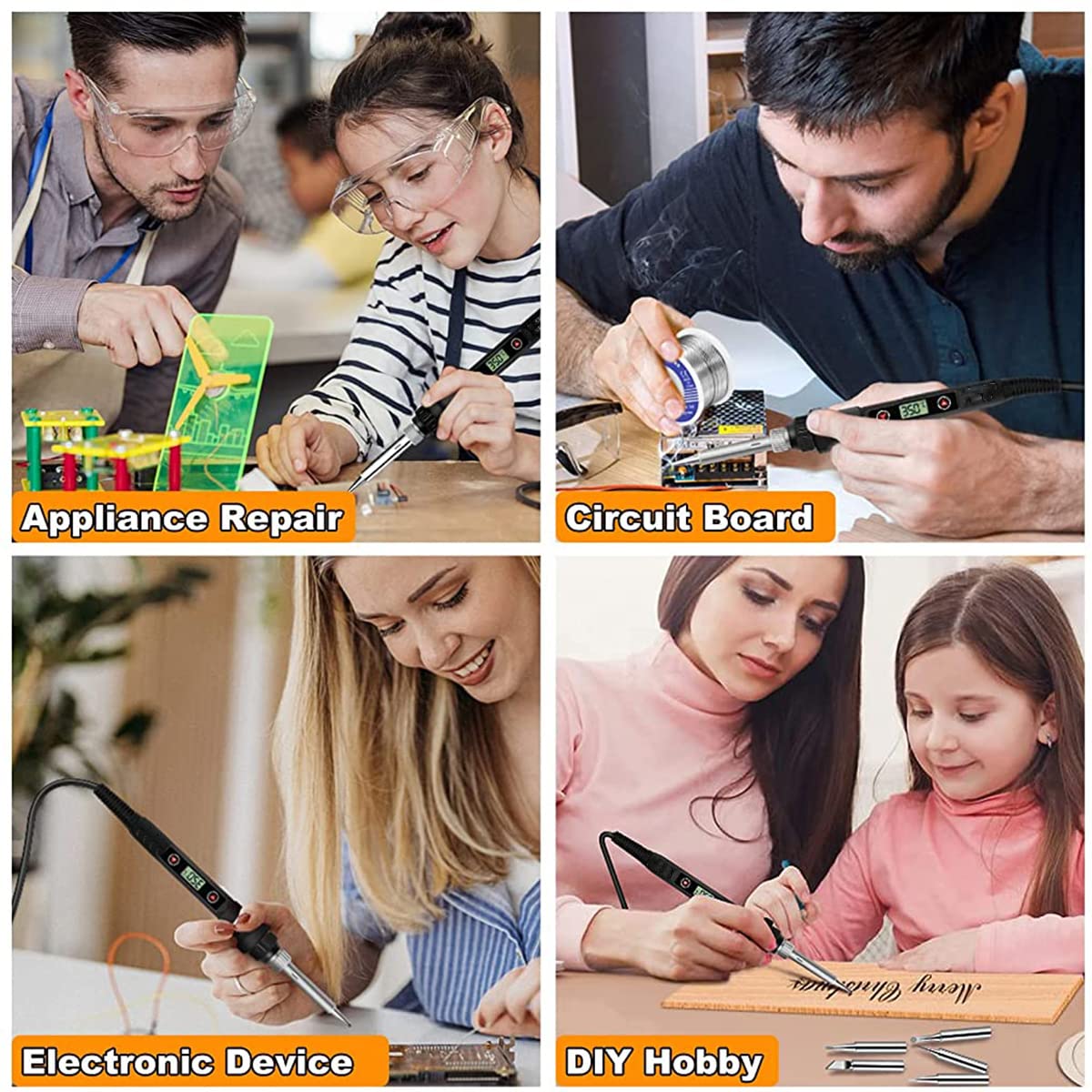 Soldering Iron Kit for DIY Repair Work with LCD Display and 80W Adjustable 200–500°C Heating | Includes 5 Tips