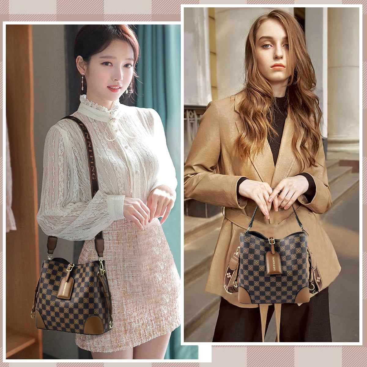PALAY Cross Body Bag for Women with Two Adjustable Straps and PU Leather Bucket Design