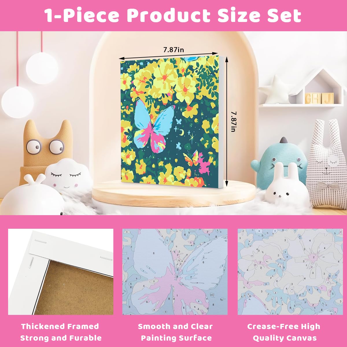 HASTHIP Paint by Numbers Kit for Adults and Kids with Brushes & Acrylic Pigments 20x20cm | Butterfly Flower Blossom Canvas Painting for Relaxing DIY Art