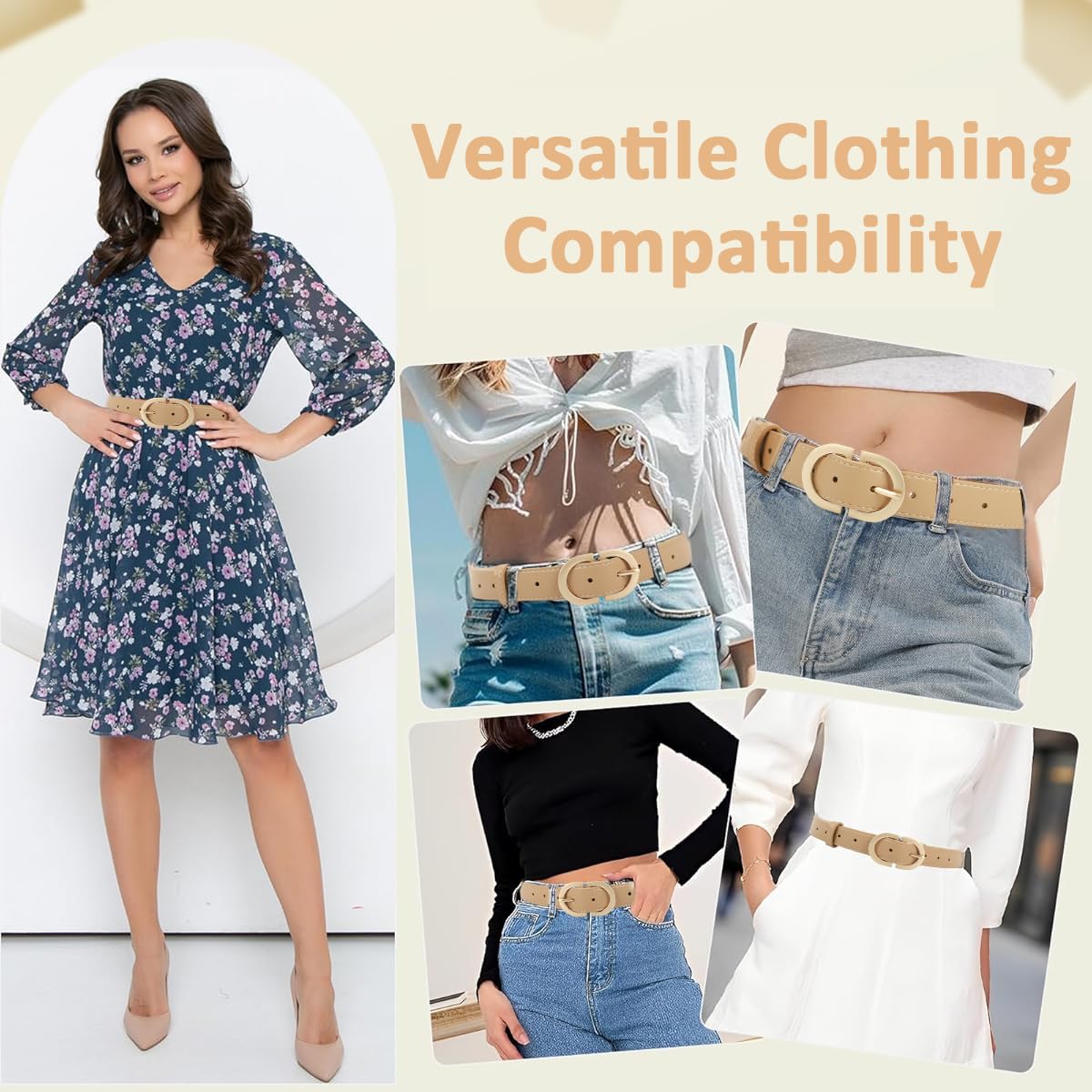 SANNIDHI Ladies Belt for Jeans and Dresses featuring Tuck and Pin Closure with Gold Buckle | 105cm Khaki PU Leather Slim Fit