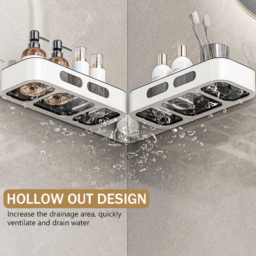 Zibuyu Self Adhesive Corner Shelf for Bathroom and Kitchen with Dual Storage Shelves | 32.5x10.5x4cm White ABS Organizer