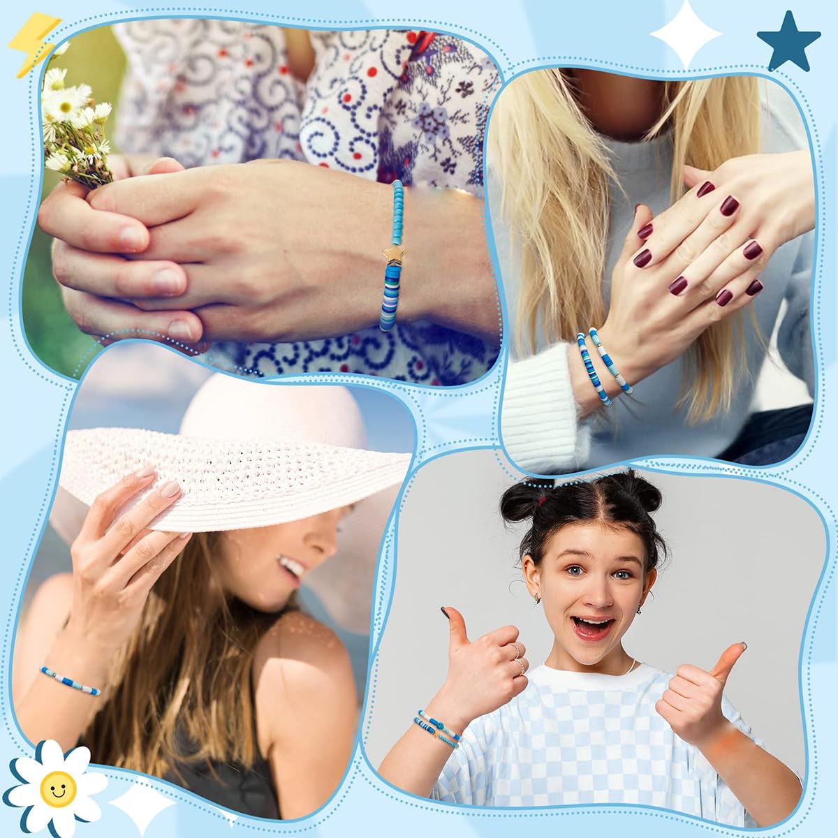 SANNIDHI Bracelet Set for Girls and Women featuring 8 Stackable Clay Bead Designs | Floral Friendship Gift