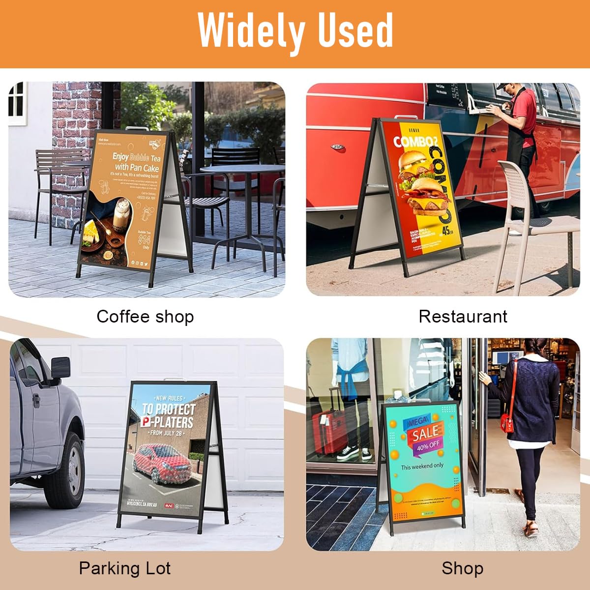 OFIFO Floor Sign Display Stand for Shops and Events with Folding Triangle Frame | 23.6x27.5 in Metal Design