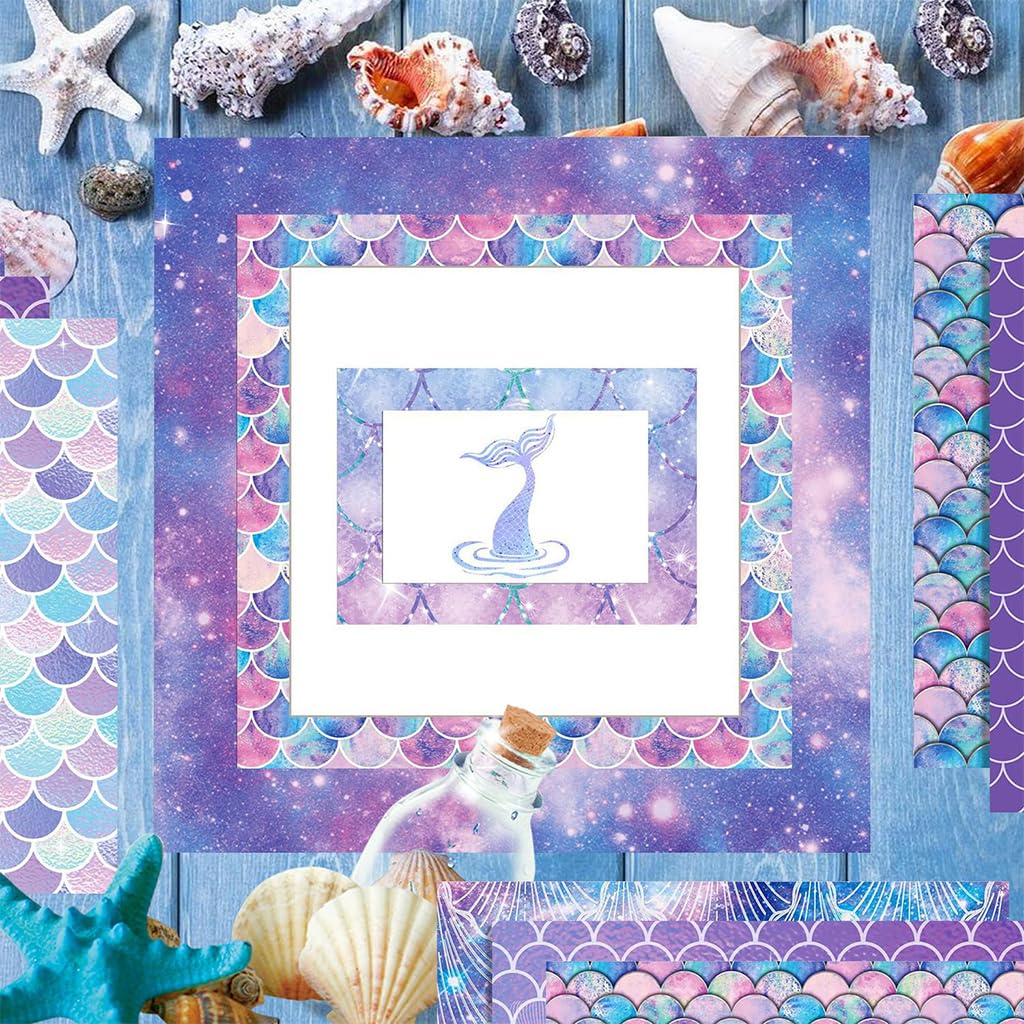 HASTHIP Mermaid Scrapbook Paper for DIY Crafts featuring Double-Sided 12x12 Sheets | 24 Pack