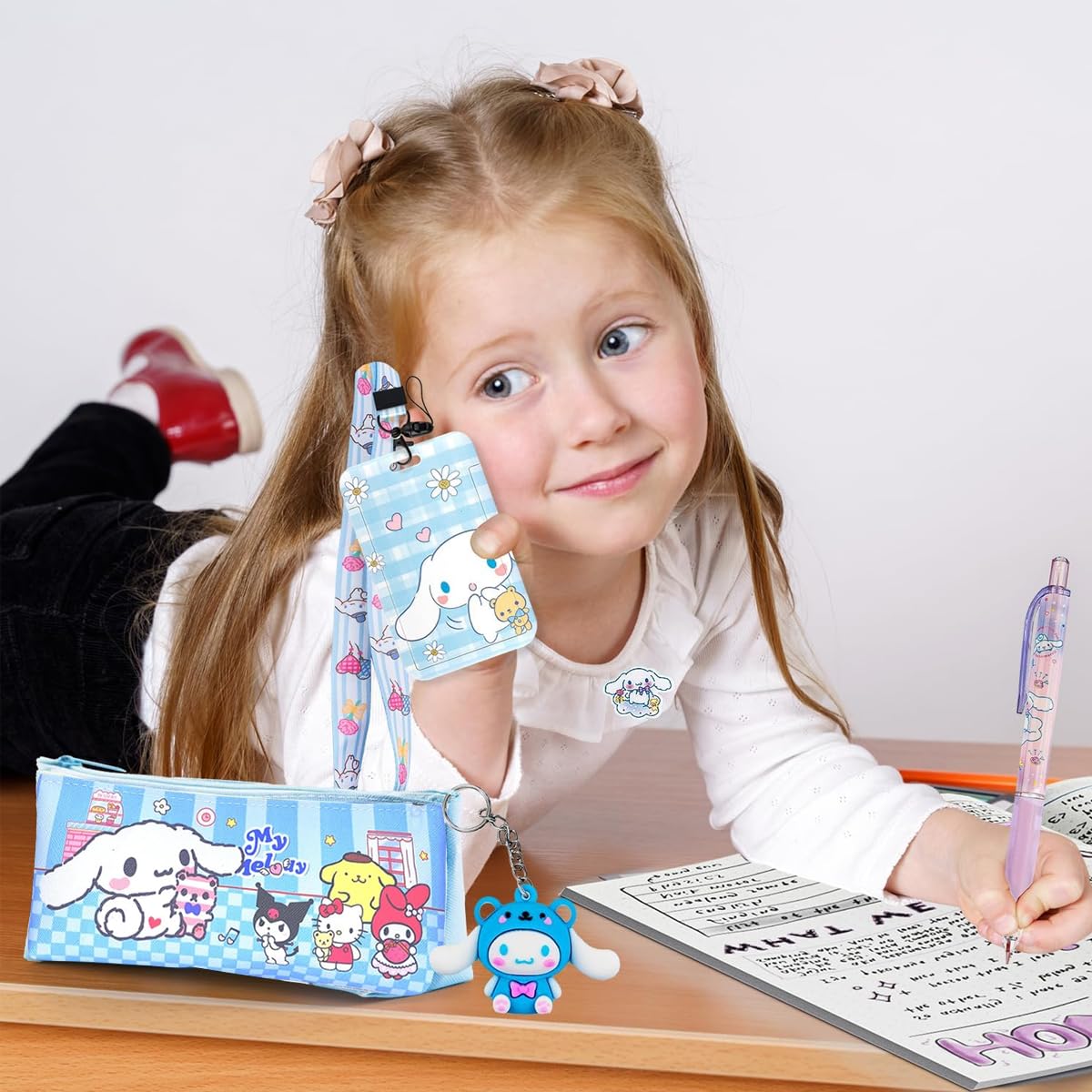 Climberty® Kawaii Cinnamoroll School Supplies Set, Kawaii Stationeries Supplies Set with Notebook, Pencil Pouch, Click Pens, Assorted Cinnamoroll Cartooon Stickers