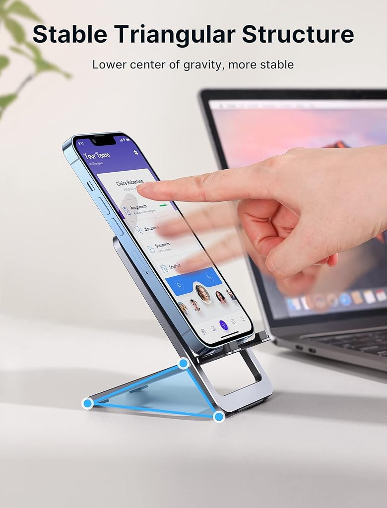 JSAUX® 2Pcs Universal Mobile Stand for Desk, Foldable Aluminum Adjustable Phone Stand for Desk Smart Gadgets, Mobile Holder for Home Compatible for iPhone 16/15/14 Pro Max, Galaxy S25/S24/S23, Grey