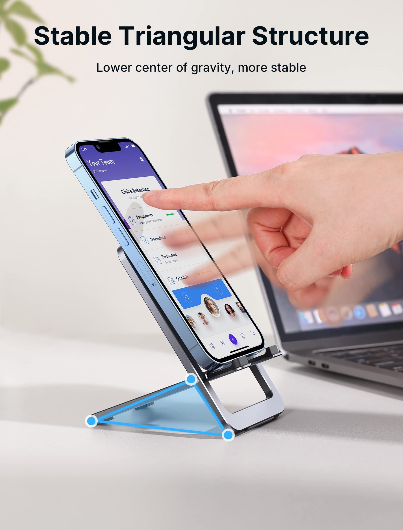 JSAUX® Cell Phone Stand, JSAUX Foldable Aluminum Adjustable Phone Holder for Desk Portable Travel Holder Office Desk Accessories Compatible for iPhone 14 13 12 11 Pro Max X Xr Samsung S22 S21 A53 Switch Grey