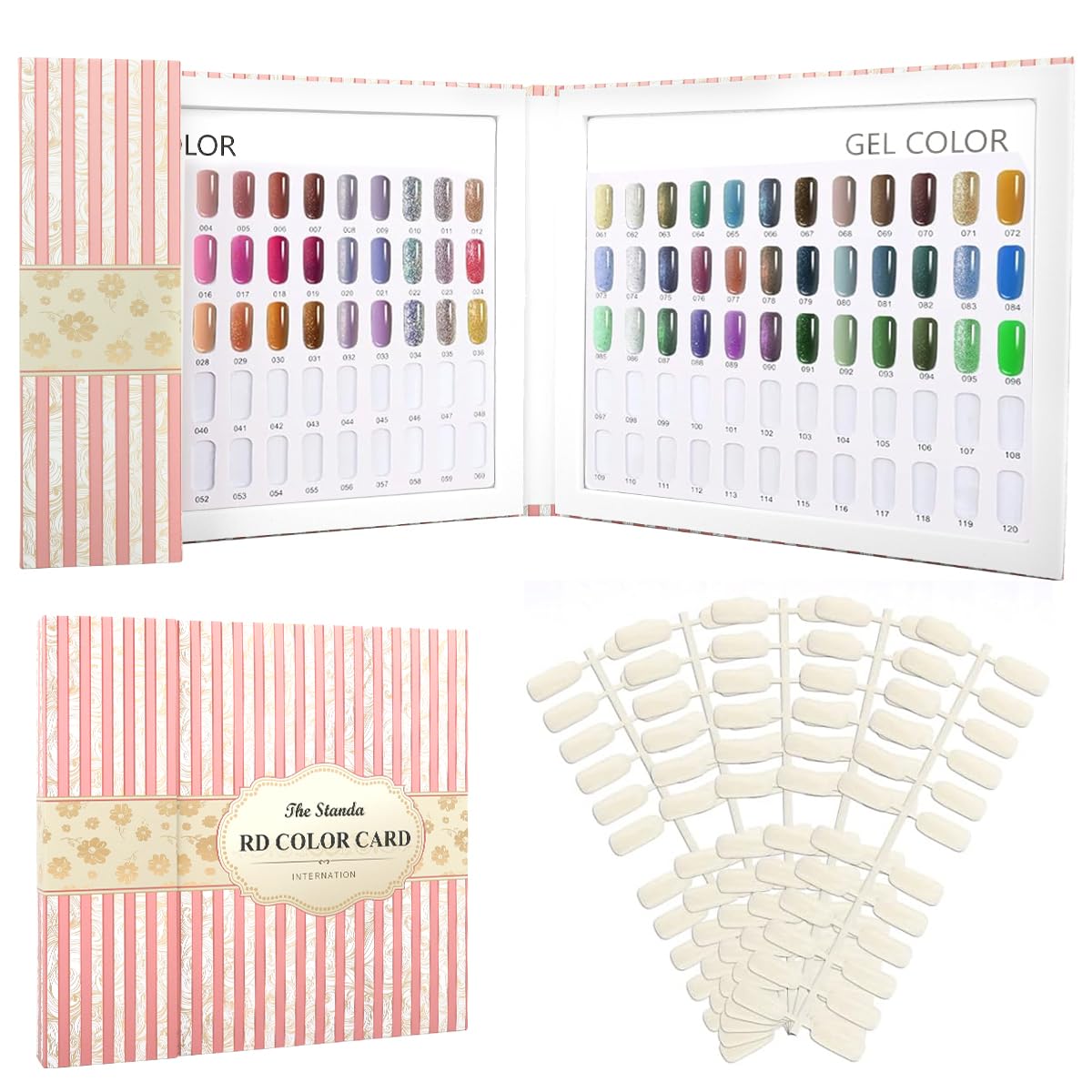 MAYCREATE Nail Color Chart Display Book with 120 False Nail Tips for Salon and Home Use | Pink Hard Cover Organizer for Professional Nail Artists