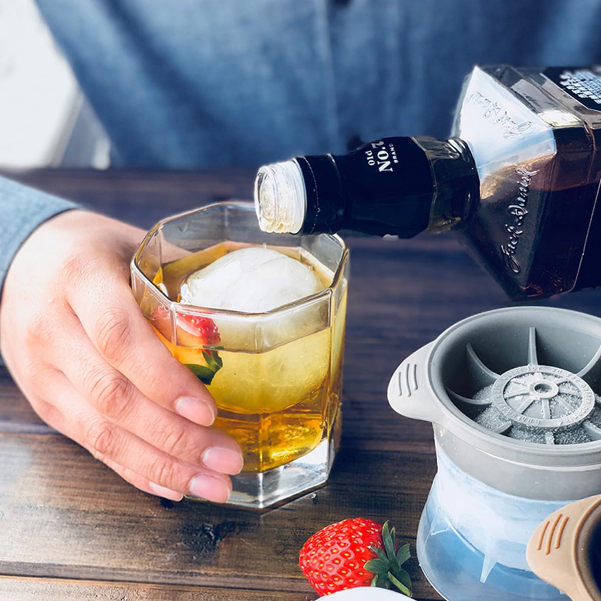 Supvox Ice Ball Maker Mold for Whiskey and Beverages with 4pcs Set featuring Pop-up Silicone Design