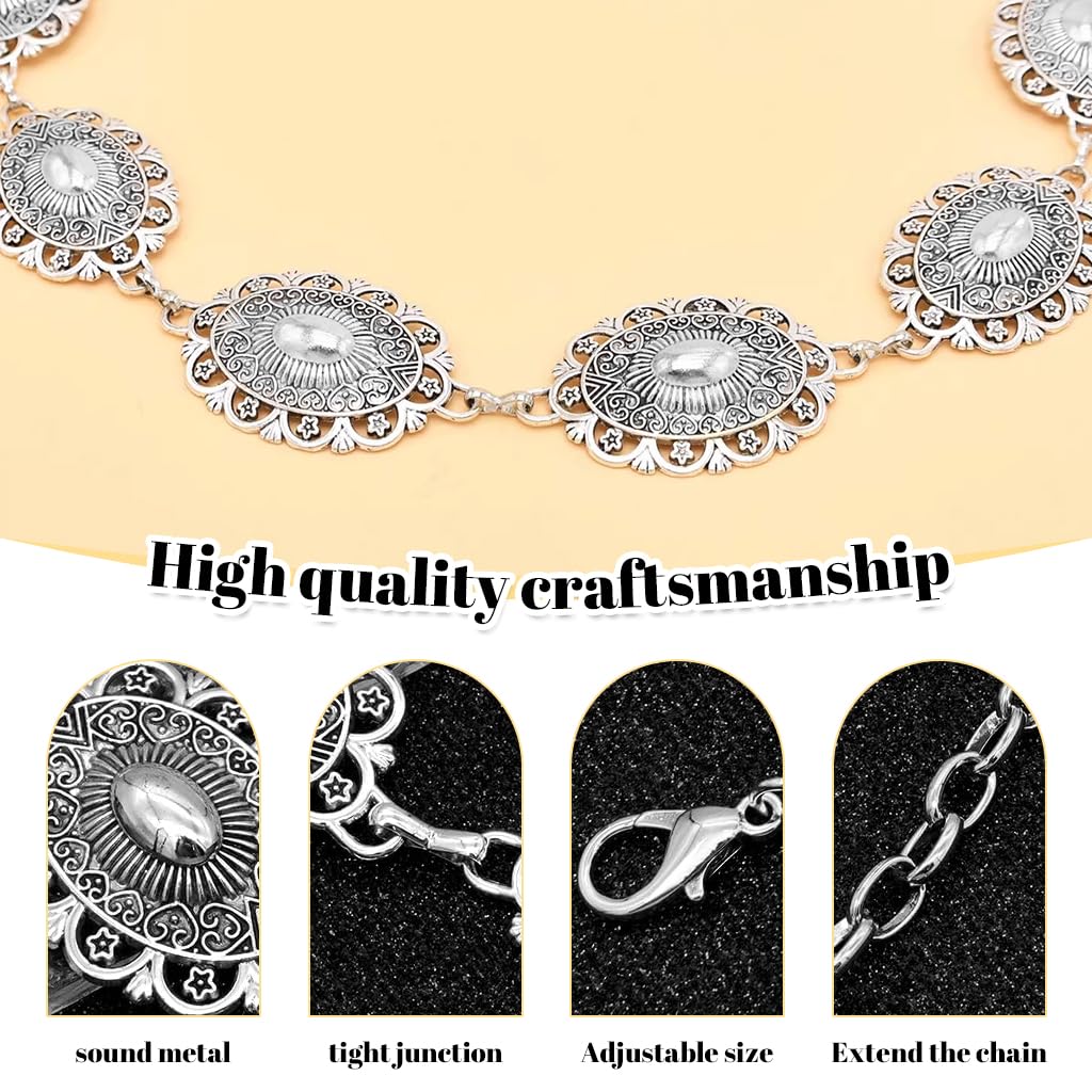 PALAY Waist Belt for Women featuring Silver Metal Concho Chain | Adjustable Boho Style