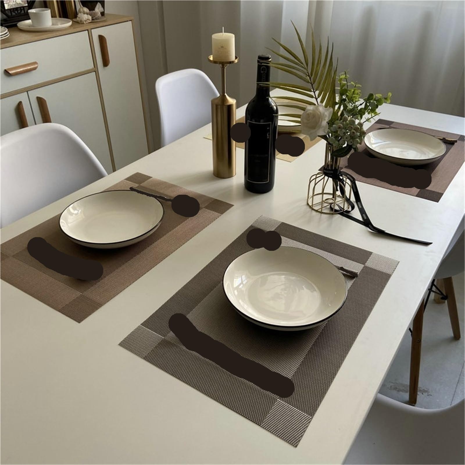 ZIBUYU PVC Table Mats Set of 6 for Dining Tables with Heat Resistant Non Slip Texture | Brown Washable Design