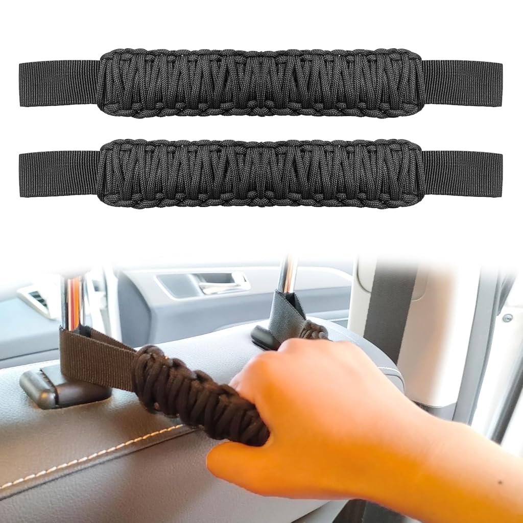 STHIRA® 2Pcs Headrest Grab Handles, Car Front Rear Seat Back Roll Bar Grip Handles Kit, Nylon Grab Handl with Headrest Mounted, Heavy Duty Automotive Interior Accessories