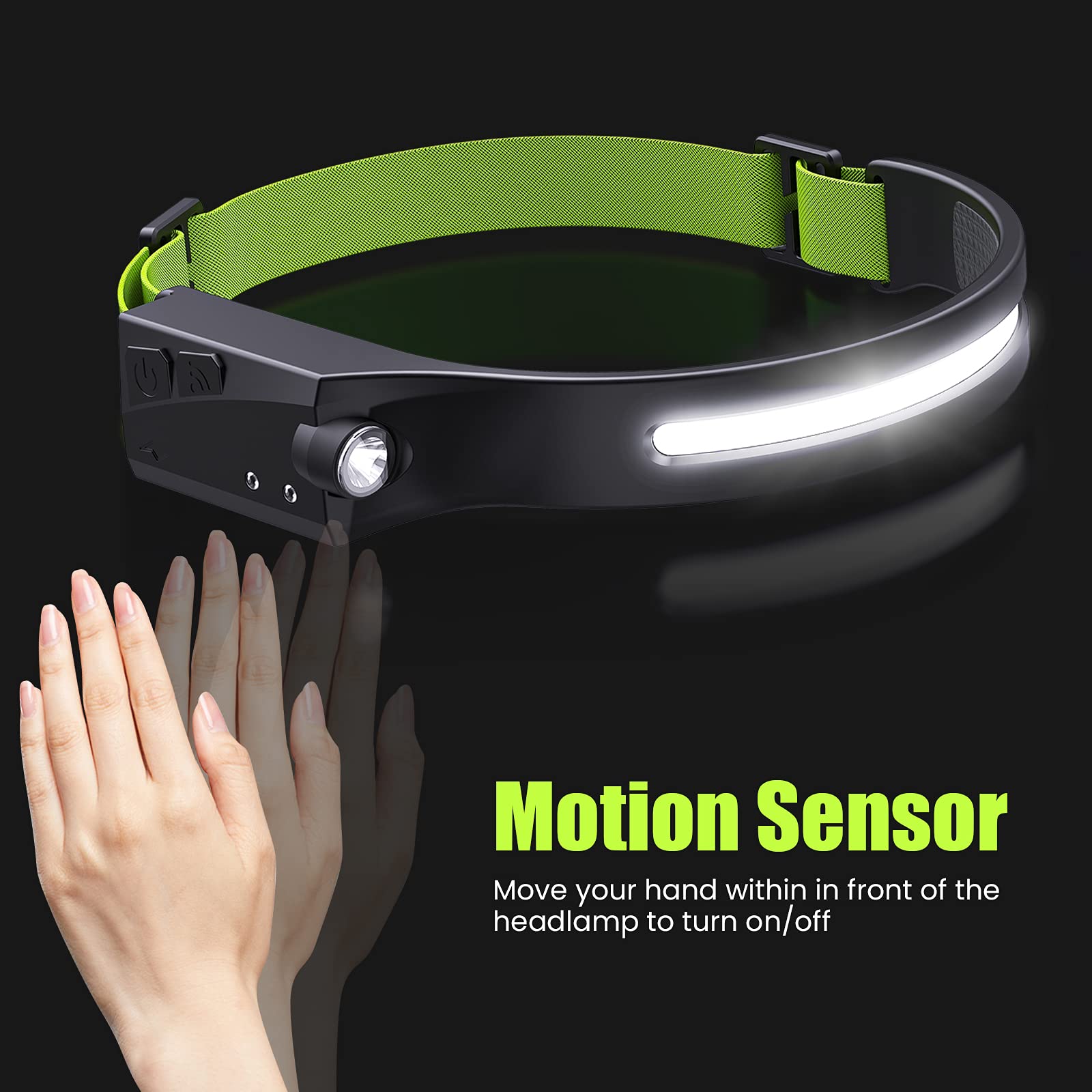 HASTHIP LED Headlamp for Running Camping and Hiking with 600 Lumens Motion Sensor | USB Rechargeable IPX4 Waterproof Design