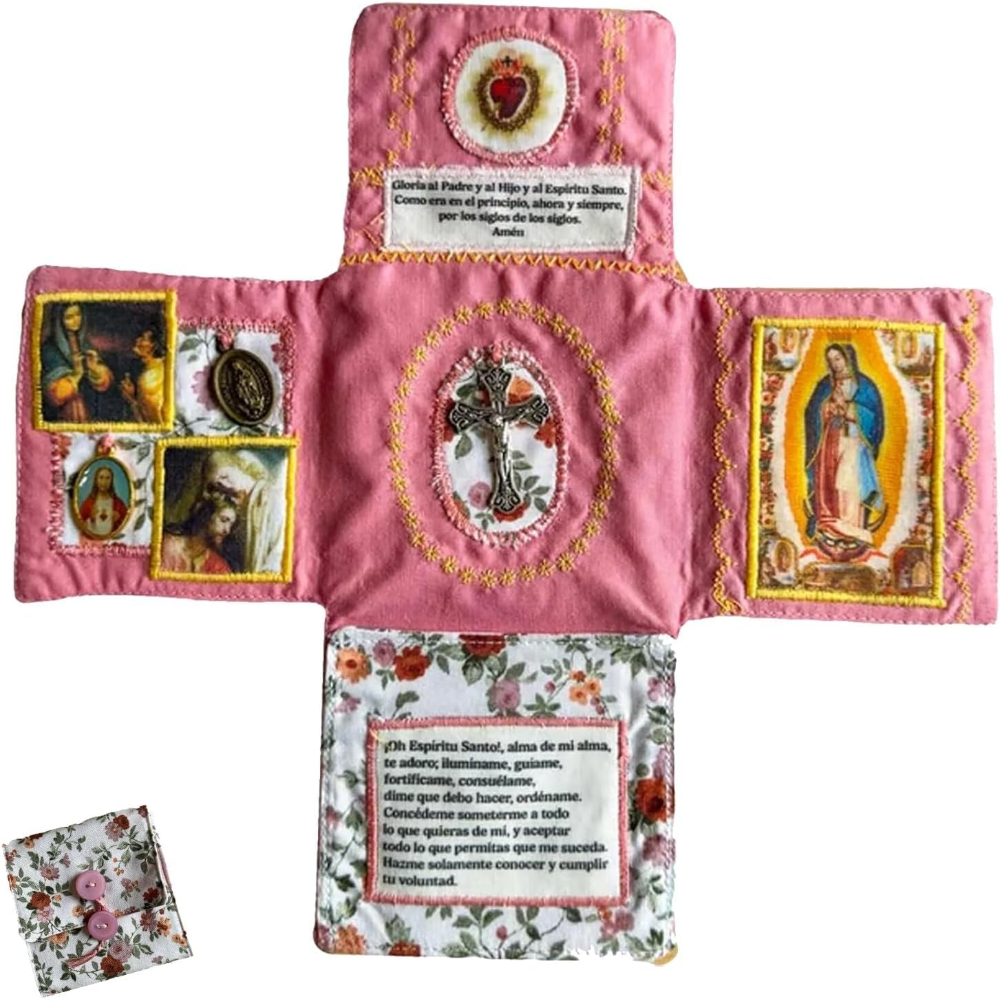 HASTHIP® Catholic Prayer Pocket, Devotional Fabric Shrine with Virgin Mary & Jesus Imagery, Portable Prayer Square for Daily Devotions, Spiritual Reflection, Gifting