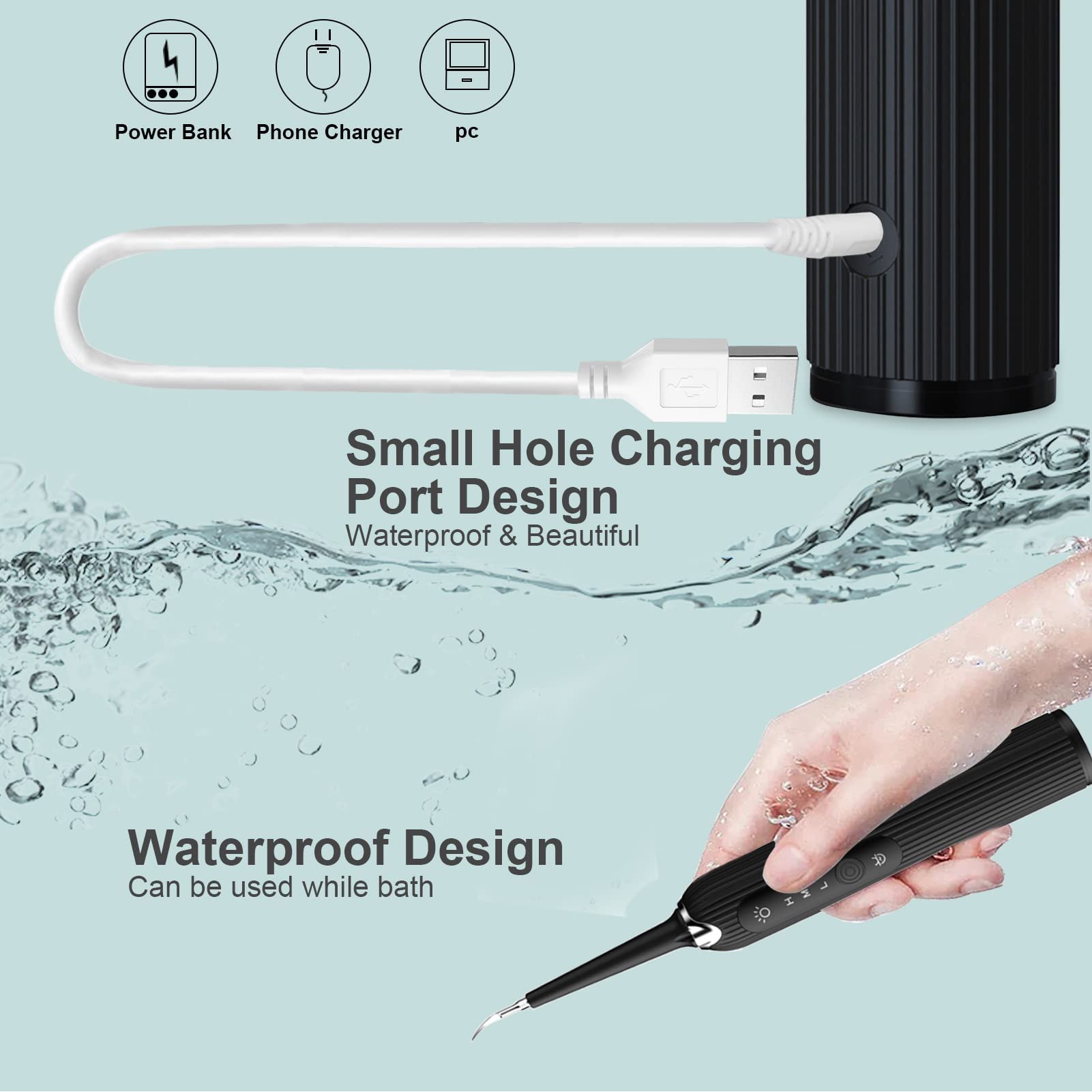 HANNEA Teeth Cleaner Kit with 3 Modes and 4 Heads featuring Sonic Vibration & LED Light