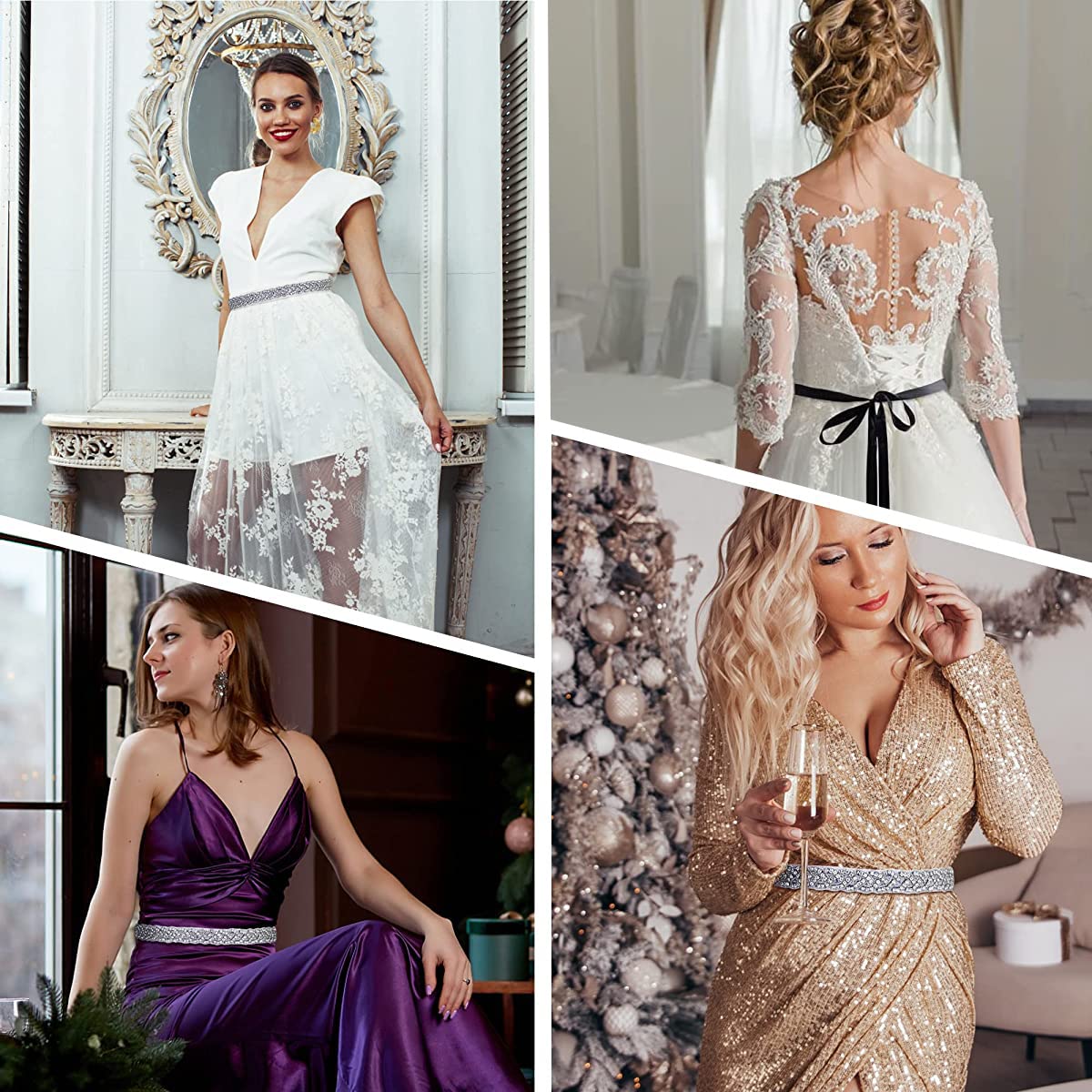 PALAY Women's Dress Belt for Wedding and Formal Gowns with 43×2.5cm Rhinestone Applique | Handmade Ribbon Sash for Bridal Party Dresses