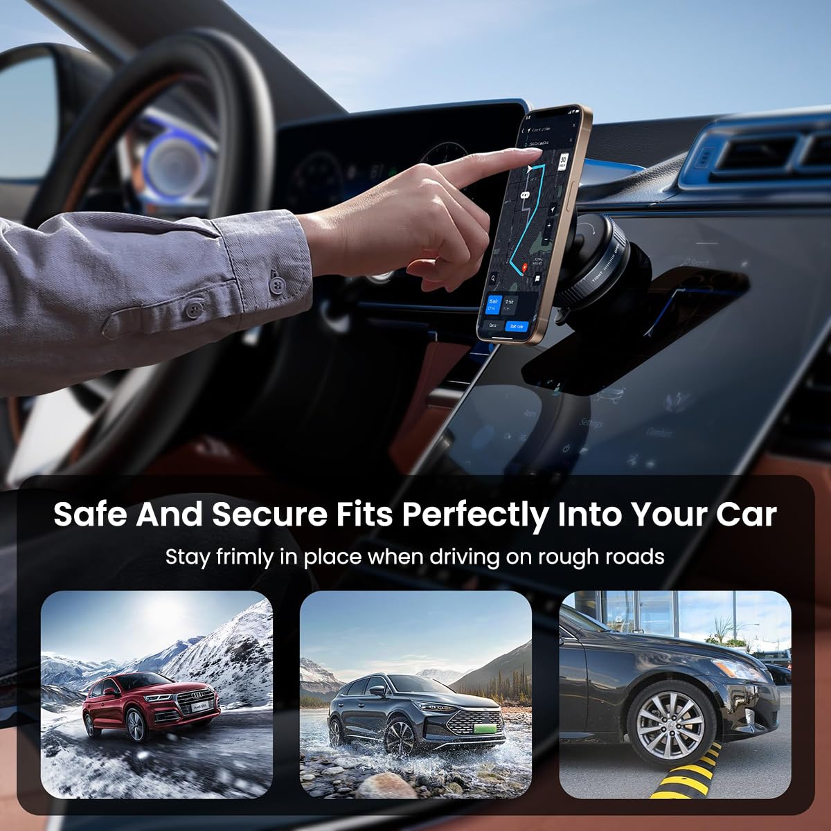 STHIRA Magnetic Phone Holder for Car with 360° Rotating Head and Strong Suction Cup | Compact Travel Mount