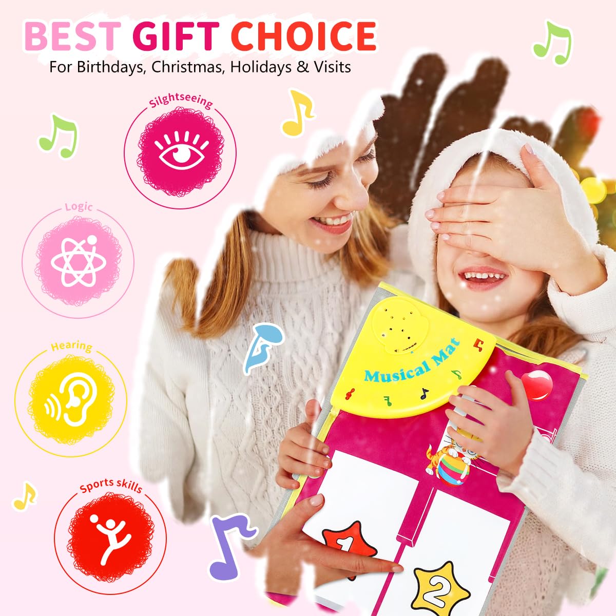 PATPAT Piano Keyboard Musical Mat for Kids with 8 Animal Sounds and Foldable Design 100×36cm