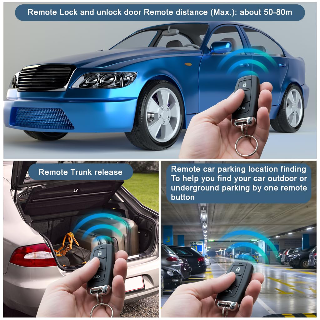 STHIRA Keyless Entry System for 12V Cars with Dual Remote Keys and Complete Wiring Kit