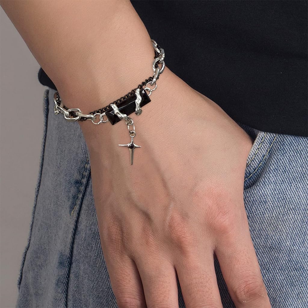 PROBEROS Bracelet for Men with Cross Pendant and Interwoven Chain 18+5cm | Titanium Steel
