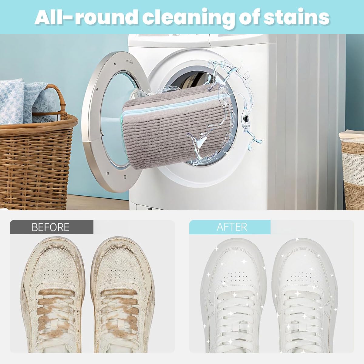 ZIBUYU Laundry Bag for Shoes featuring Soft Cleaning Bristles and Polyester Fabric | Grey
