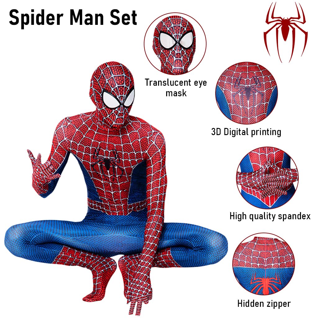 FANCYKU® Spiderman Dress Bodysuit With Mask Set For Kids Adult, Peter Parker Spider Man Costume, Spandex Spider-Man Toys Suit For Boys Teens Halloween, Party (Suit For Height 170Cm),Multicolor