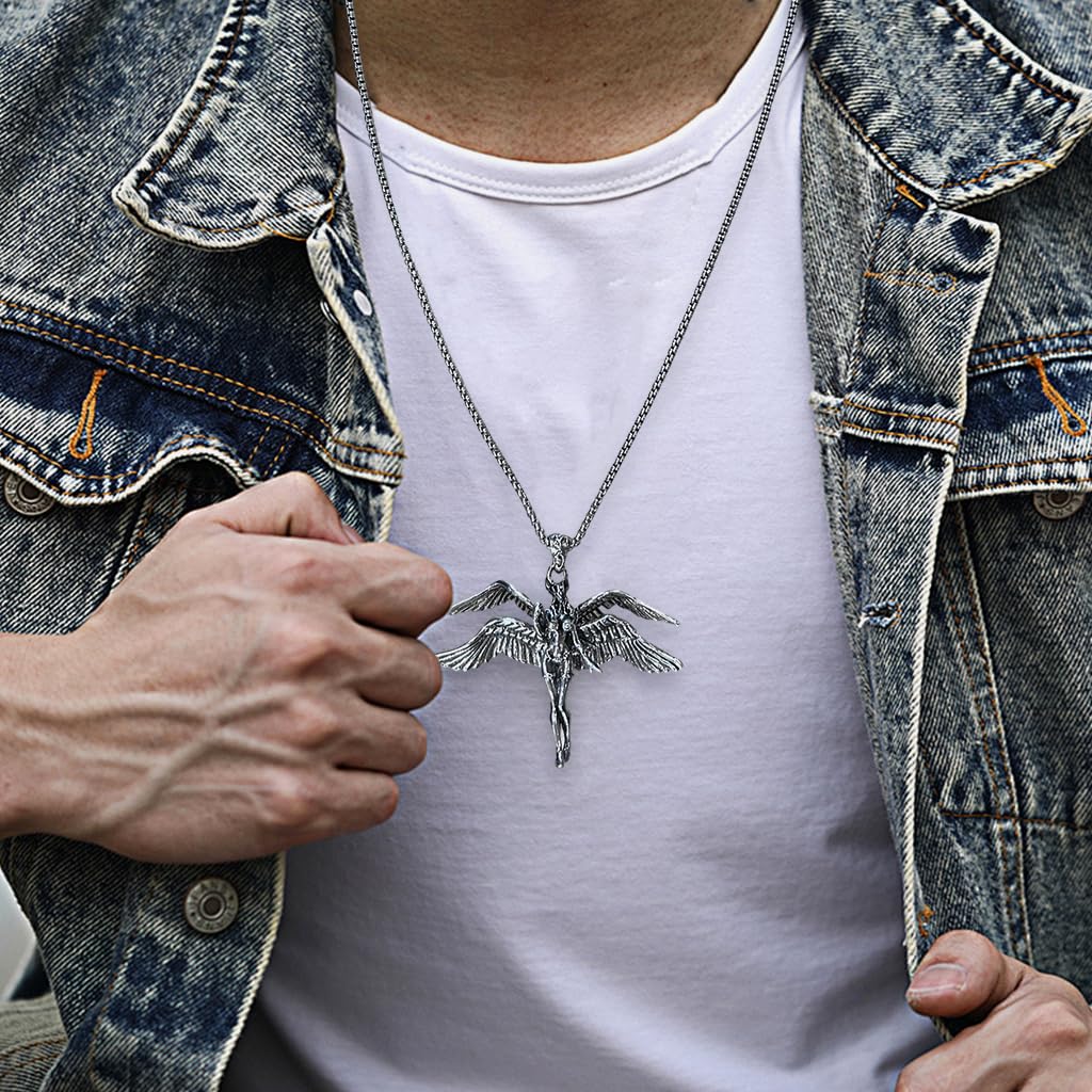 PROBEROS Angel Necklace featuring 2.17 in Four Winged Guardian Figurine with Alloy Chain | Gift for Men and Women