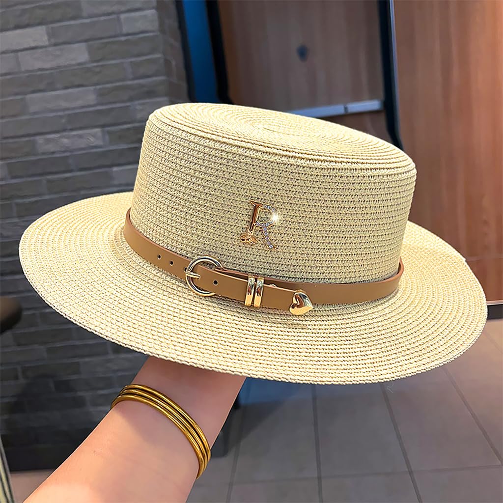 PALAY® Straw Hat Bucket Hat for Women Foldable Summer Sun Hat Wide Brim Flat Top Cap Beach Hat for Women Ladies Outdoor UV Protection - Milk White