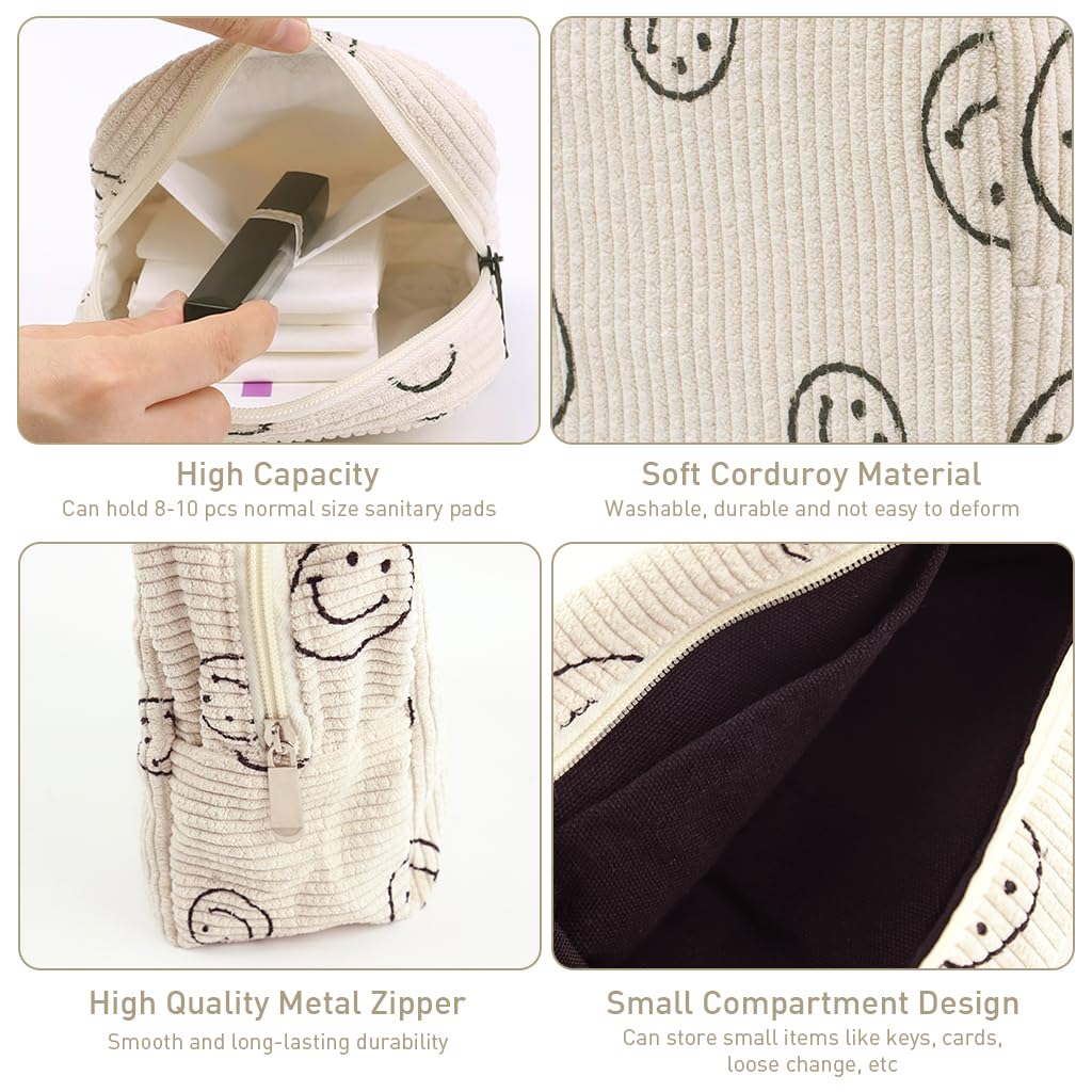 Palay Small Makeup Pouch for Travel with Secure Zipper Closure 18x9x13 cm Beige | Corduroy