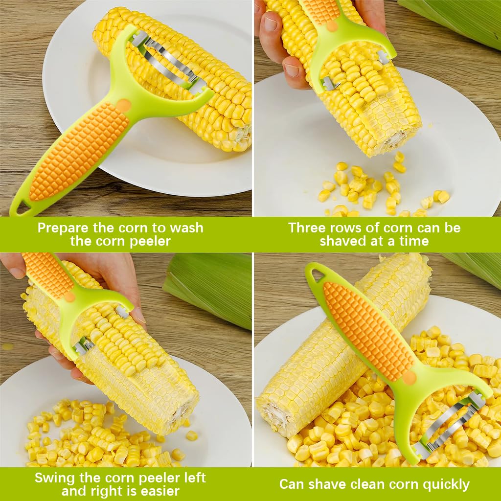 Supvox Corn Peeler for Effortless Kernel Removal with Serrated Stainless Steel Blades and Anti Slip Corn Shaped Handle | Quick Kitchen Tool for Salads and Salsas