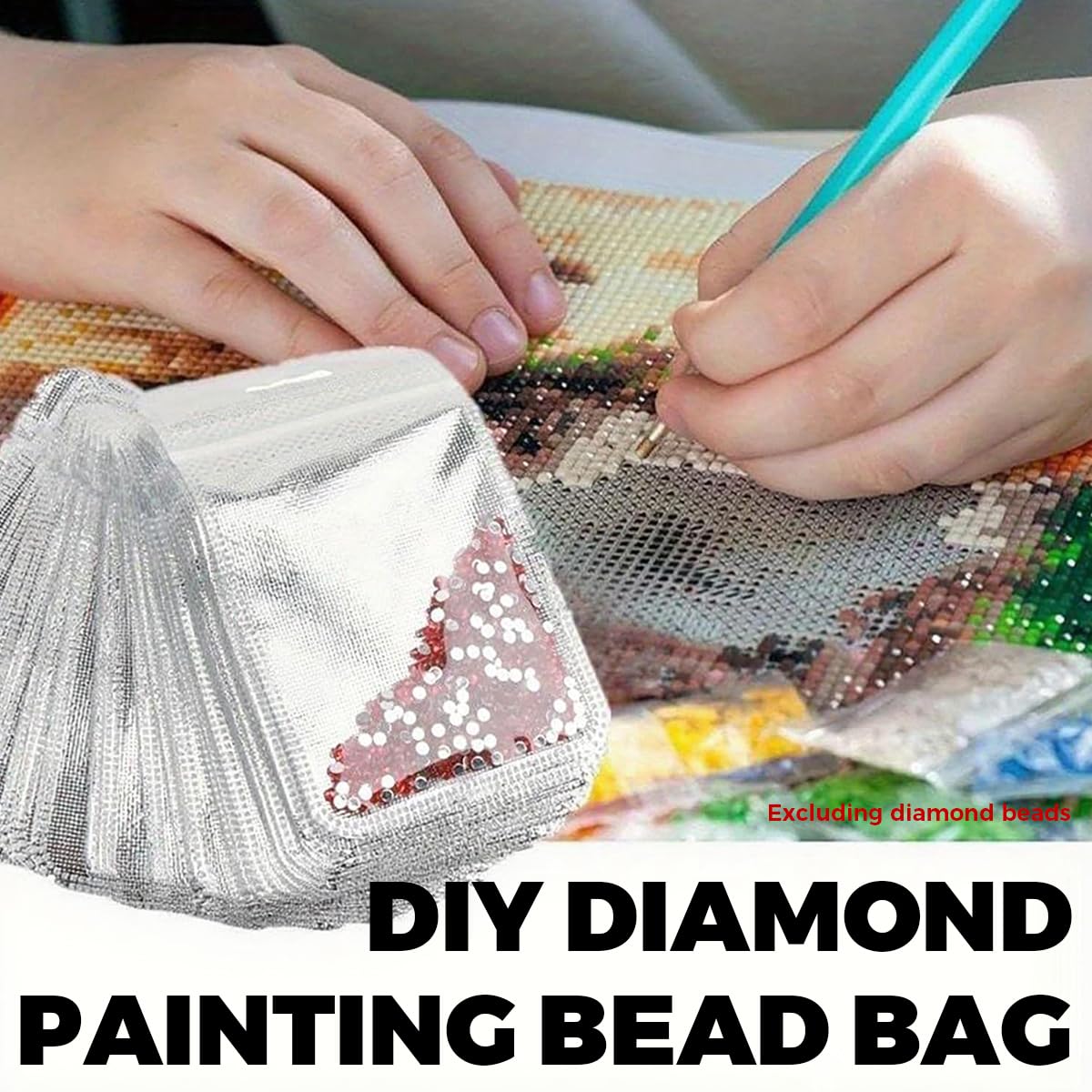 HASTHIP Diamond Pouches for Craft and Jewelry Storage with Ziplock and Clasp Ring | 50 Pcs Clear Non‑Woven Bags