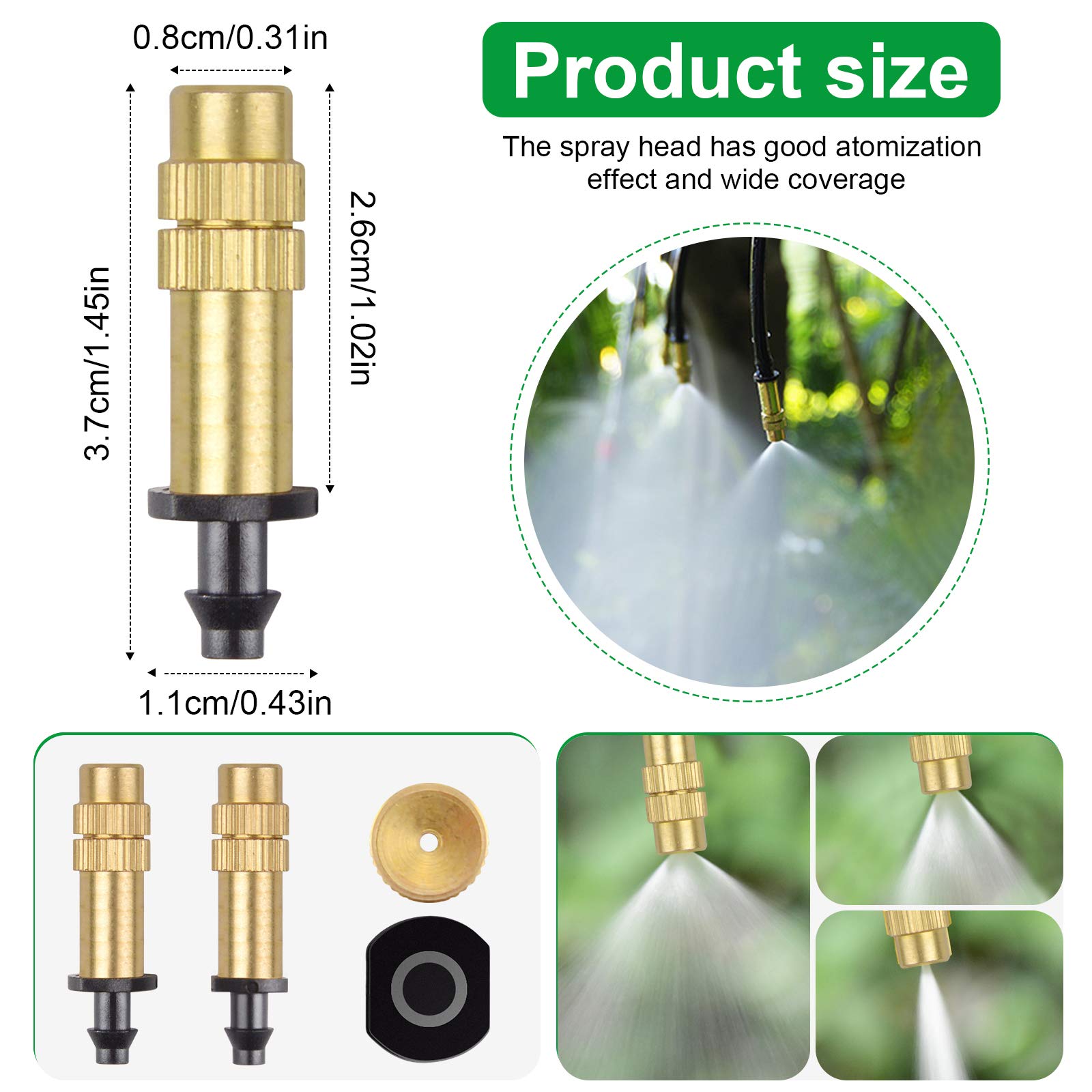 ZIBUYU 5PCS Adjustable Copper Misting Nozzle Brass Spray Sprinkler 4/7mm Atomizing Micro Sprinkler for Garden Cooling Irrigation Equipment for Lawn Vegetables Greenhouse